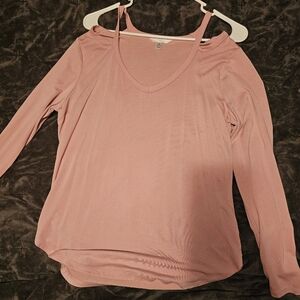 Medium blush pink cold-shoulder longsleeve top
